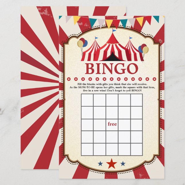 Vintage Carnival Circus Birthday Bingo Games (Front/Back)