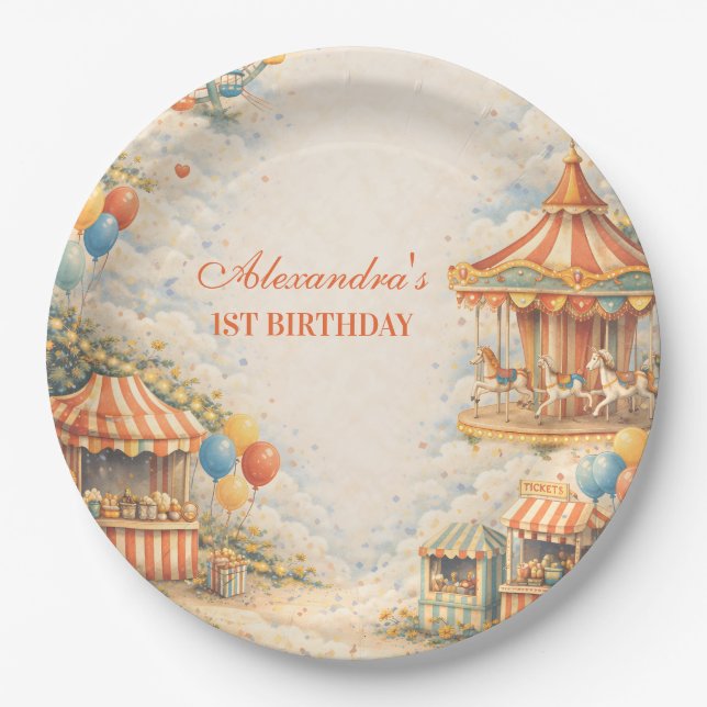 Vintage Carnival Circus Birthday Paper Plate (Front)