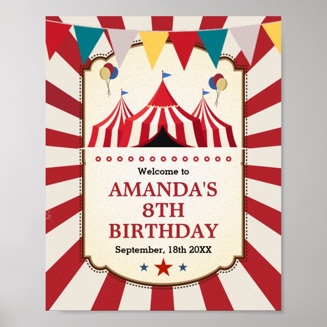 Vintage Carnival Circus Birthday Welcome Sign (Front)
