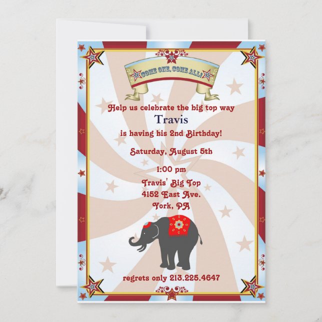 vintage carnival or circus birthday invitation (Front)