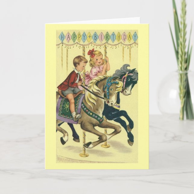 Vintage Carousel Birthday Greeting Card (Front)