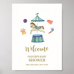 Vintage Carousel Carnival Baby Shower Welcome Poster