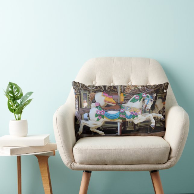 Vintage Carousel Horse galloping Lumbar Pillow (Chair)