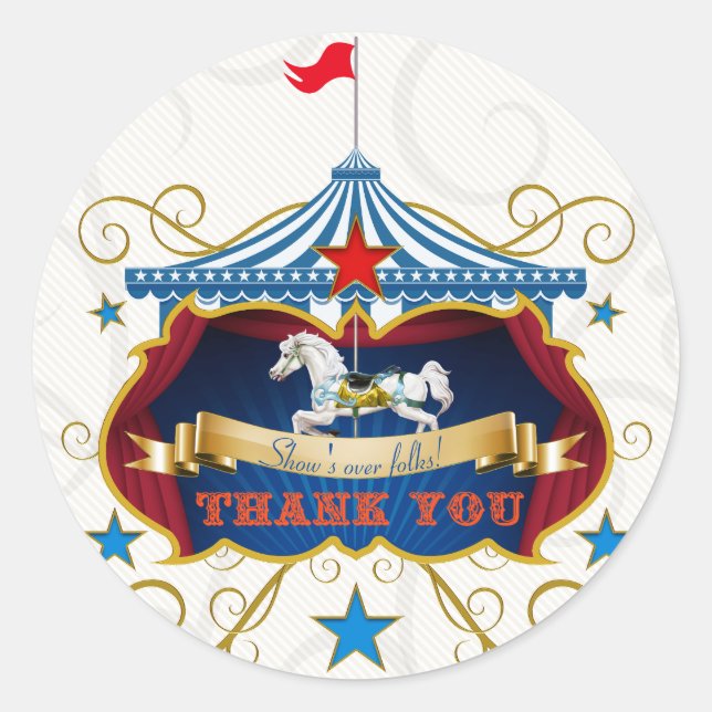 Vintage Carousel Horse Thank You Favour Sticker (Front)
