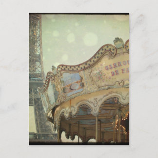 Vintage carousel in Paris with Eiffel Tower Postcard