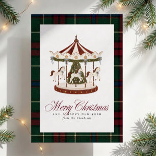 Vintage Carousel Tartan Christmas Card