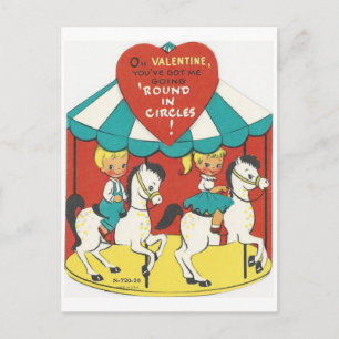 Vintage Carousel Valentine Holiday Postcard