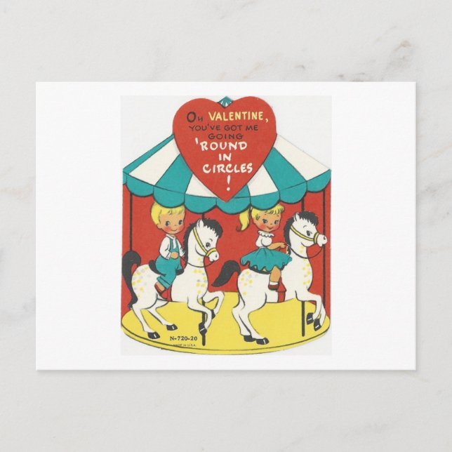Vintage Carousel Valentine Holiday Postcard (Front)