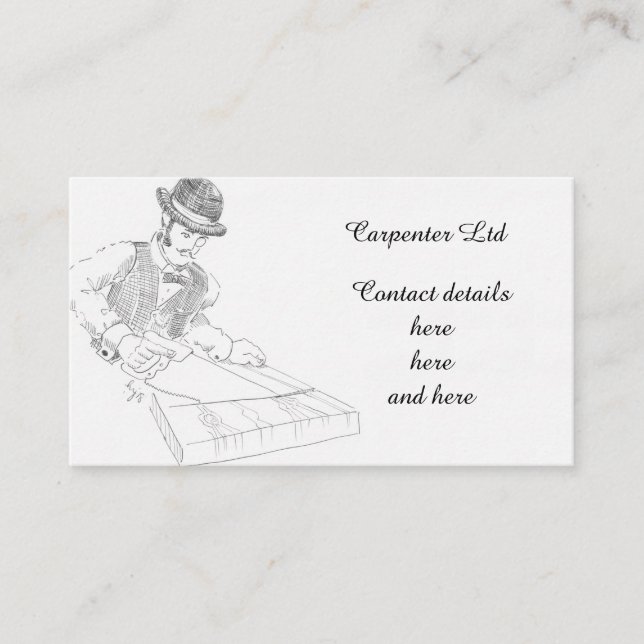Vintage carpenter woodwork handyman drawing business card (Front)