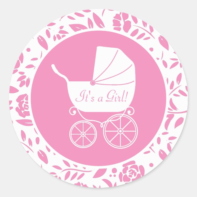 Vintage Carriage Baby Shower Classic Round Sticker (Front)