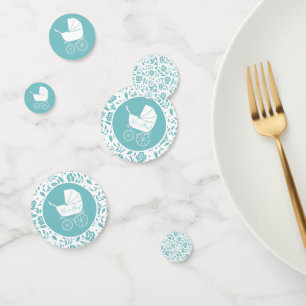 Vintage Carriage Baby Shower Cute Blue Boy Confetti