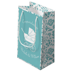 Vintage Carriage Baby Shower Cute Blue Boy Small Gift Bag
