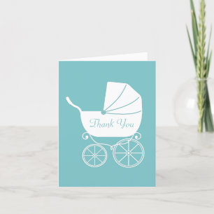 Vintage Carriage Baby Shower Cute Blue Boy Thank You Card