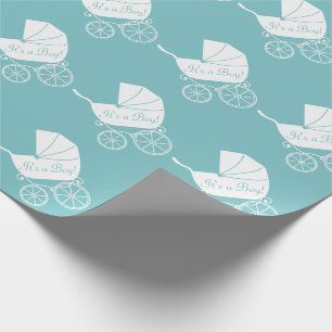 Vintage Carriage Baby Shower Cute Blue Boy Wrapping Paper