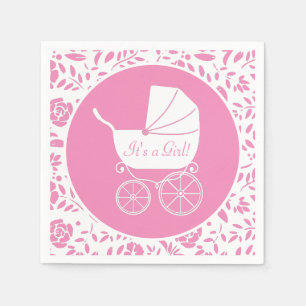 Vintage Carriage Baby Shower Cute Pink Girl Napkin