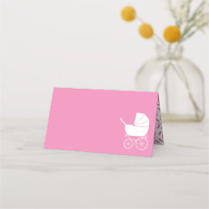 Vintage Carriage Baby Shower Cute Pink Girl Place Card