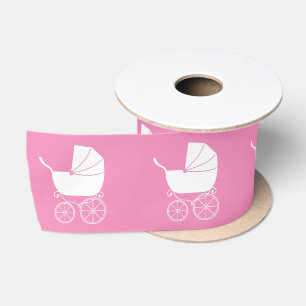 Vintage Carriage Baby Shower Cute Pink Girl Satin Ribbon