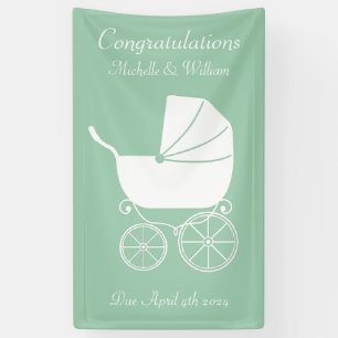 Vintage Carriage Baby Shower Green Gender Neutral Banner