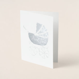 Vintage Carriage Baby Shower Green Gender Neutral Foil Card