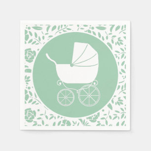 Vintage Carriage Baby Shower Green Gender Neutral Napkin