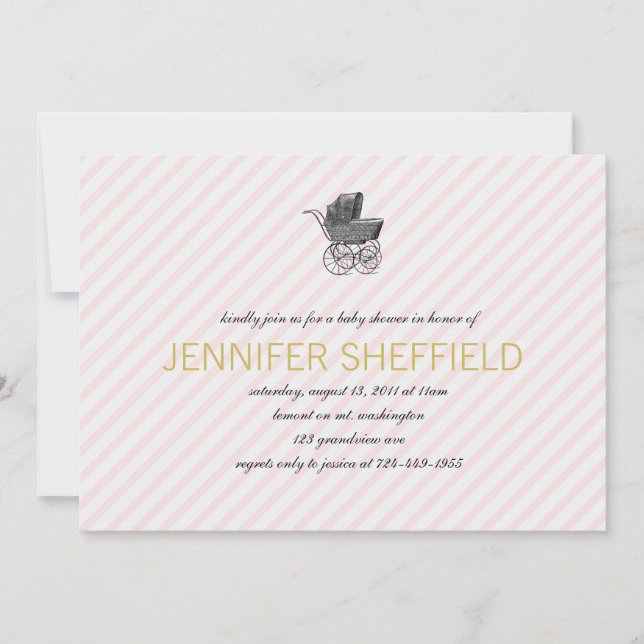 Vintage Carriage - Girl -Baby Shower Invitation (Front)