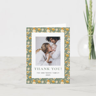 Vintage Carriage Green Floral Photo Thank You Card