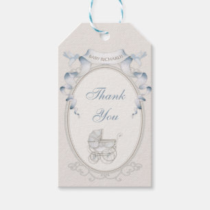 Vintage Carriage Ivory Gingham Blue Birds Gift Tags