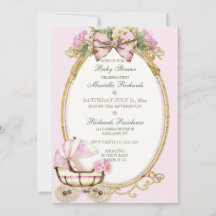Vintage Carriage Ivory Pink Gold Roses Gingham