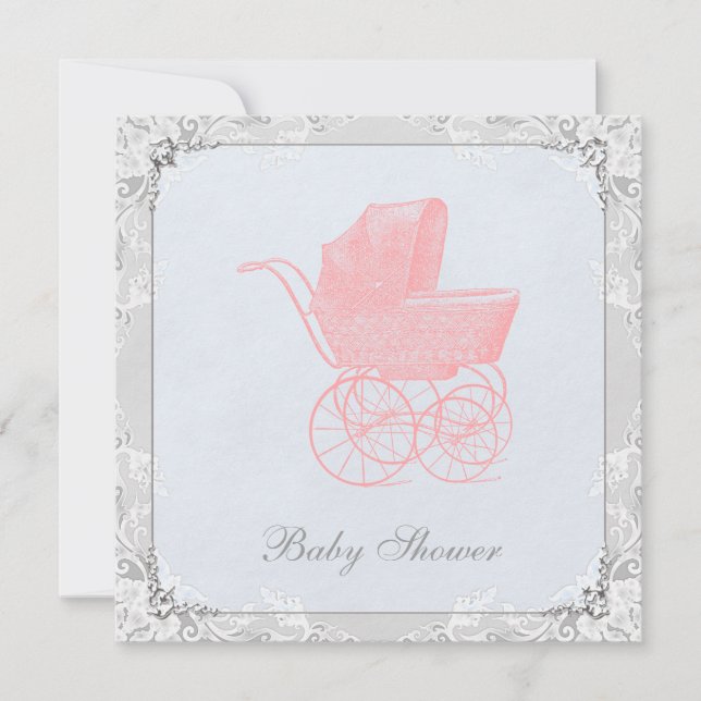 Vintage Carriage Pram Gender Neutral Baby Shower Invitation (Front)