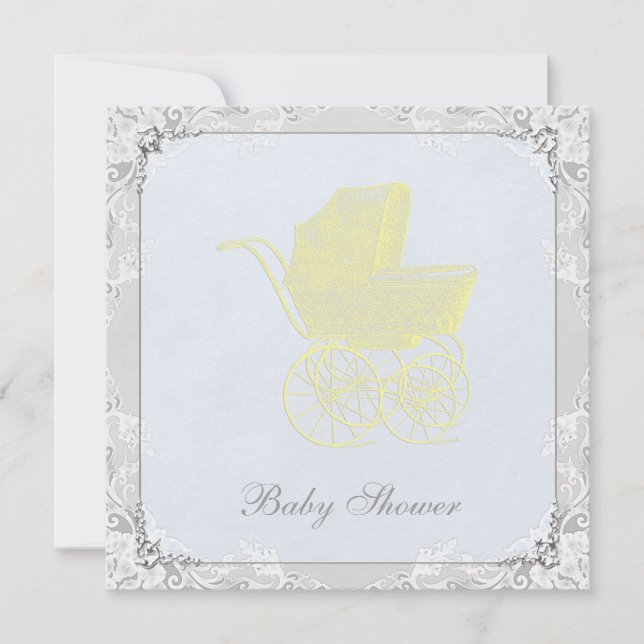 Vintage Carriage Pram Gender Neutral Baby Shower Invitation (Front)