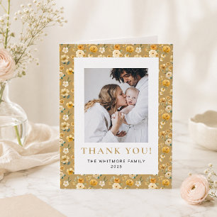 Vintage Carriage Taupe Floral Baby Thank You Card
