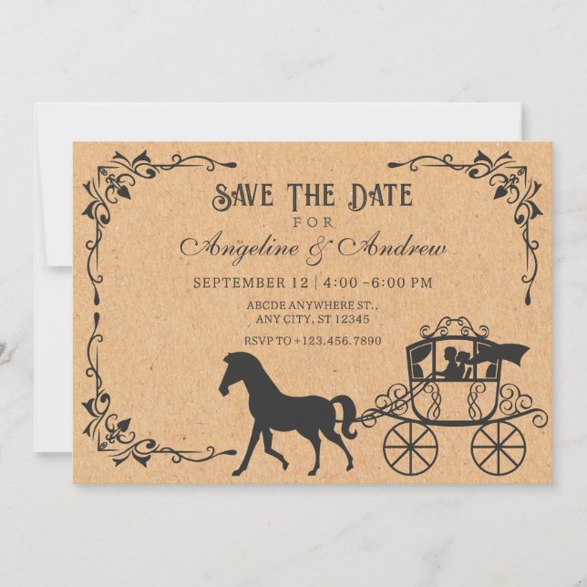 Vintage Carriage with horse Save The Date (Front)