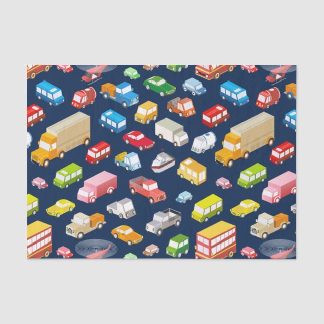 Vintage Cars and Trucks Dark Blue  Tissue Paper (Front)
