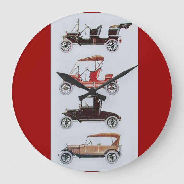 VINTAGE CARS , black white red Large Clock (Front)