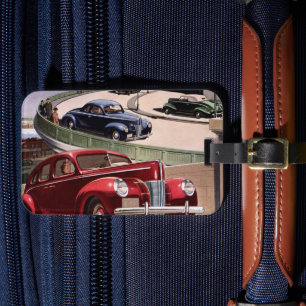 Vintage Cars, Classic Sedans Road Trip on Freeway Luggage Tag
