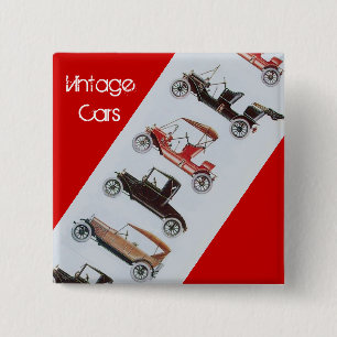 Vintage Cars Gathering Classic Automotive Red Grey 2 Inch Square Button