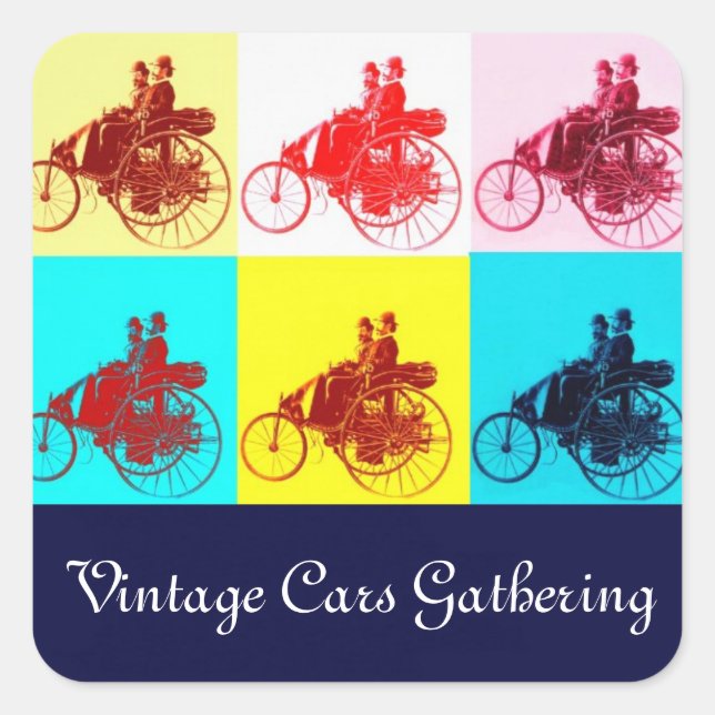 Vintage Cars Gathering Pop Art Square Sticker (Front)