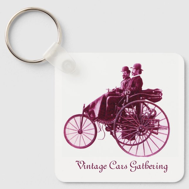 Vintage Cars Gathering , purple  pink violet white Keychain (Front)