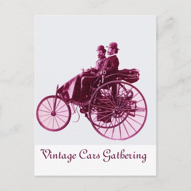 Vintage Cars Gathering , purple  pink violet white Postcard (Front)