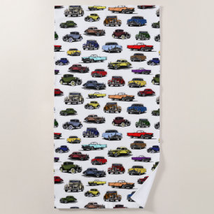 Vintage Cars Illustrations Random Pattern Beach Towel