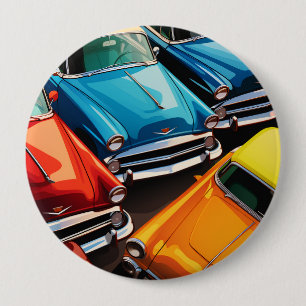 Vintage Cars Pattern 4 Inch Round Button