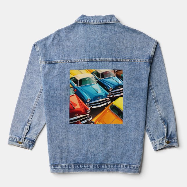 Vintage Cars Pattern Denim Jacket (Back)