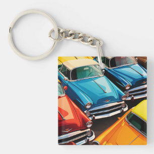 Vintage Cars Pattern Keychain