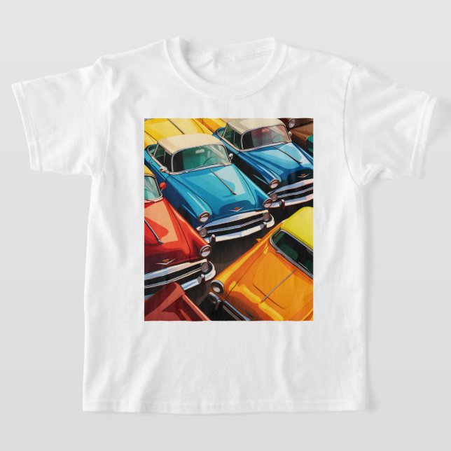 Vintage Cars Pattern T-Shirt (Laydown)