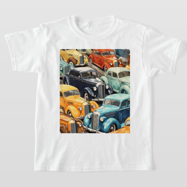 Vintage Cars Pattern T-Shirt (Laydown)