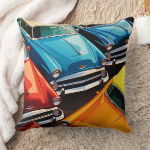 Vintage Cars Pattern Throw Pillow