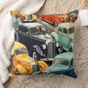 Vintage Cars Pattern Throw Pillow
