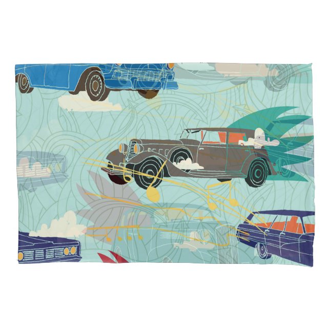 Vintage Cars: Sky Clouds Pattern Pillowcase (Front)