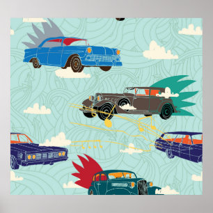 Vintage Cars: Sky Clouds Pattern Poster
