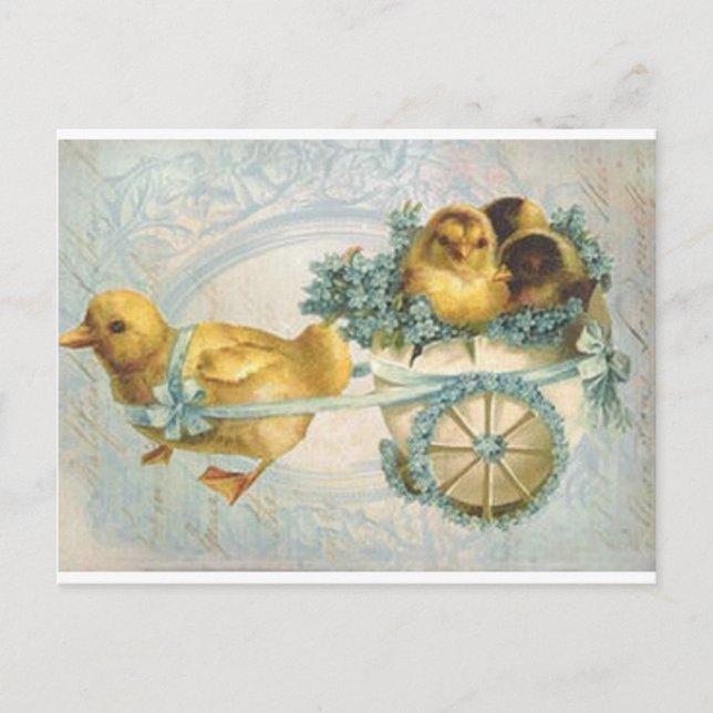 Vintage Cart Full of Easter Chicks Postcard (Front)